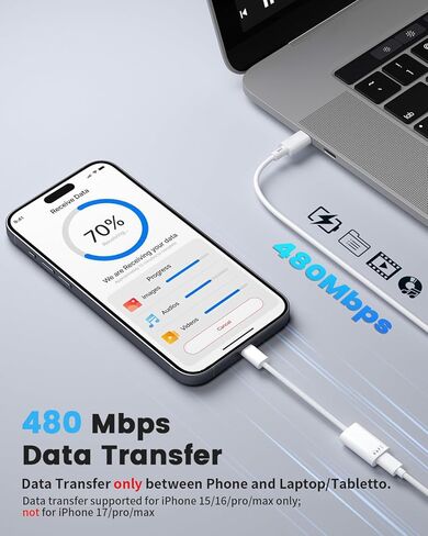 محول USB C إلى Lightning للصوت والشحن، محول من النوع C إلى iPhone لسماعات الأذن ونقل البيانات، محول Lightning إلى USBC متوافق مع iPhone 17/16/Pro/Max، iPad Pro/Air، MacBook، iMac in Saudi Arabia