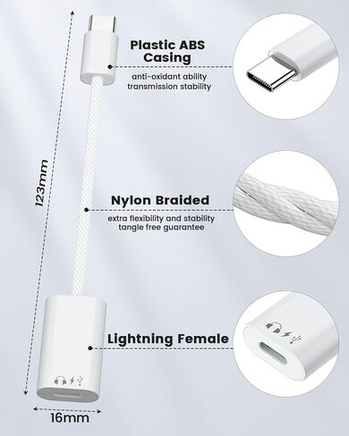 محول USB C إلى Lightning للصوت والشحن، محول من النوع C إلى iPhone لسماعات الأذن ونقل البيانات، محول Lightning إلى USBC متوافق مع iPhone 17/16/Pro/Max، iPad Pro/Air، MacBook، iMac in Saudi Arabia