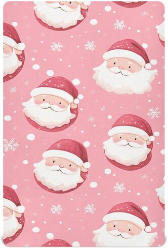 Baby Crib Sheets Pink Santa Claus Crib Sheets for Boys Girls,Neutral Bassinet Toddler Bed Play Sheets Breathable Soft and Portable 52 * 28 * 9in in Saudi Arabia