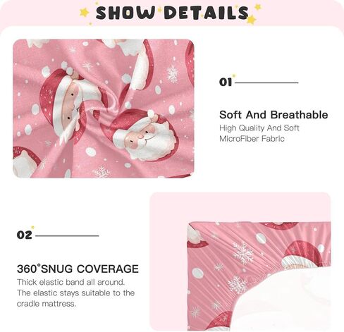 Baby Crib Sheets Pink Santa Claus Crib Sheets for Boys Girls,Neutral Bassinet Toddler Bed Play Sheets Breathable Soft and Portable 52 * 28 * 9in in Saudi Arabia