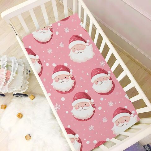 Baby Crib Sheets Pink Santa Claus Crib Sheets for Boys Girls,Neutral Bassinet Toddler Bed Play Sheets Breathable Soft and Portable 52 * 28 * 9in in Saudi Arabia