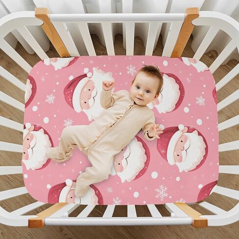 Baby Crib Sheets Pink Santa Claus Crib Sheets for Boys Girls,Neutral Bassinet Toddler Bed Play Sheets Breathable Soft and Portable 52 * 28 * 9in in Saudi Arabia