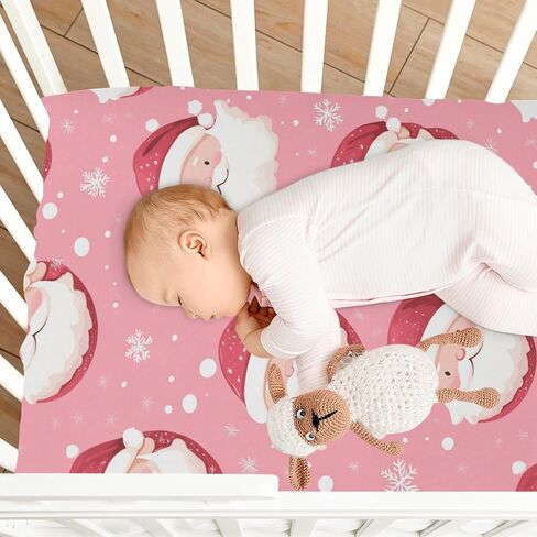 Baby Crib Sheets Pink Santa Claus Crib Sheets for Boys Girls,Neutral Bassinet Toddler Bed Play Sheets Breathable Soft and Portable 52 * 28 * 9in in Saudi Arabia