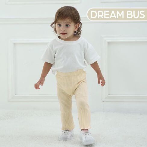 DREAM BUS 3 Pack Baby Girl Pants Toddler Leggings Solid Ribbed Cotton Baby Girls Flare Pants Toddler Bell Bottoms in Saudi Arabia