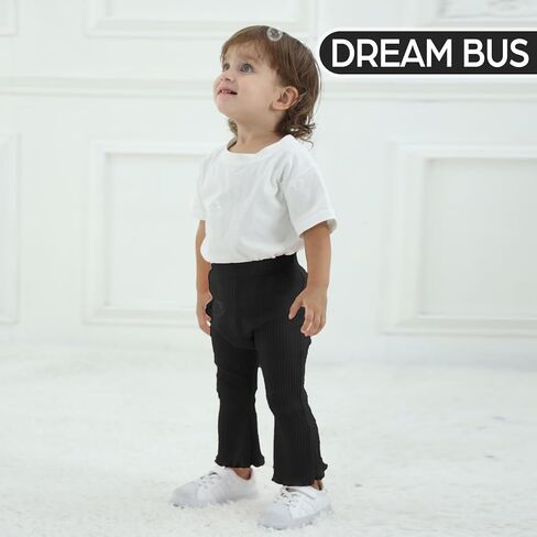 DREAM BUS 3 Pack Baby Girl Pants Toddler Leggings Solid Ribbed Cotton Baby Girls Flare Pants Toddler Bell Bottoms in Saudi Arabia