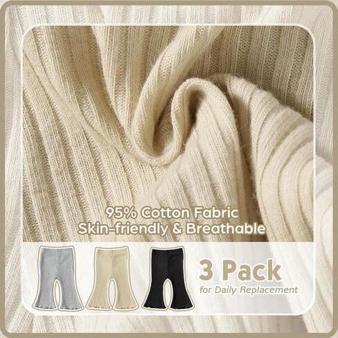 DREAM BUS 3 Pack Baby Girl Pants Toddler Leggings Solid Ribbed Cotton Baby Girls Flare Pants Toddler Bell Bottoms in Saudi Arabia