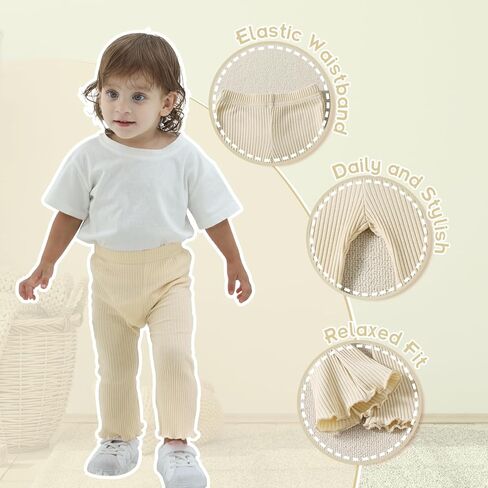 DREAM BUS 3 Pack Baby Girl Pants Toddler Leggings Solid Ribbed Cotton Baby Girls Flare Pants Toddler Bell Bottoms in Saudi Arabia