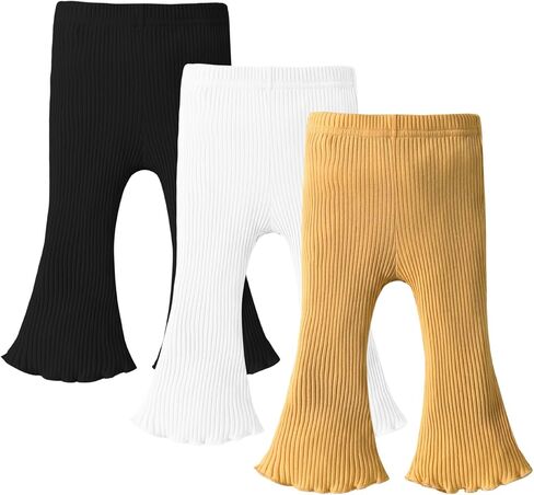 DREAM BUS 3 Pack Baby Girl Pants Toddler Leggings Solid Ribbed Cotton Baby Girls Flare Pants Toddler Bell Bottoms in Saudi Arabia