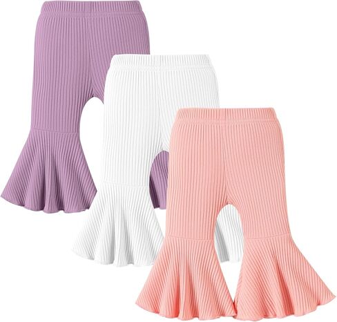 DREAM BUS 3 Pack Baby Girl Pants Toddler Leggings Solid Ribbed Cotton Baby Girls Flare Pants Toddler Bell Bottoms in Saudi Arabia