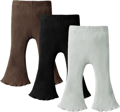 DREAM BUS 3 Pack Baby Girl Pants Toddler Leggings Solid Ribbed Cotton Baby Girls Flare Pants Toddler Bell Bottoms in Saudi Arabia
