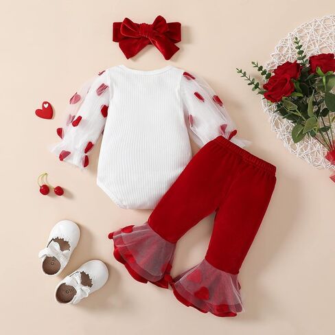 BHMAWSRT Baby Girl Clothes My First Valentines Heart LongSLeeve Romper Flare Pants Newborn Girl Outfits in Saudi Arabia