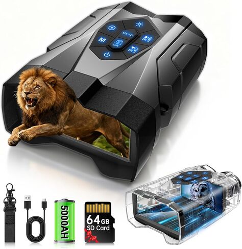 Night Vision Goggles, 4K Night Vision Binoculars for Adults with 5000mAh Battery, Upgraded 16X Zoom 9X Infrared Binoculars with 64GB Card for Photo & Video,Ideal for Camping Wildlife Observation in Saudi Arabia