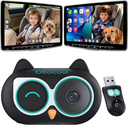 كاميرا سيارة للأطفال من OTTOCAST ومحول CarPlay لاسلكي، شاشة عرض المقعد الخلفي بدقة 1080 بكسل عالية الدقة على شاشة السيارة، زاوية واسعة 150 درجة رؤية ليلية غير متوهجة، آمنة للأطفال والرضع in Kuwait