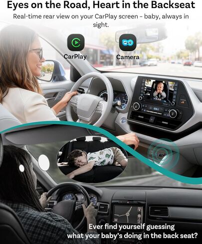 كاميرا سيارة للأطفال من OTTOCAST ومحول CarPlay لاسلكي، شاشة عرض المقعد الخلفي بدقة 1080 بكسل عالية الدقة على شاشة السيارة، زاوية واسعة 150 درجة رؤية ليلية غير متوهجة، آمنة للأطفال والرضع in Kuwait