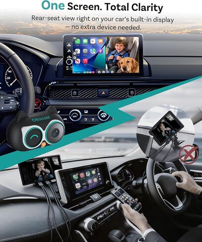 كاميرا سيارة للأطفال من OTTOCAST ومحول CarPlay لاسلكي، شاشة عرض المقعد الخلفي بدقة 1080 بكسل عالية الدقة على شاشة السيارة، زاوية واسعة 150 درجة رؤية ليلية غير متوهجة، آمنة للأطفال والرضع in Kuwait