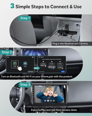 كاميرا سيارة للأطفال من OTTOCAST ومحول CarPlay لاسلكي، شاشة عرض المقعد الخلفي بدقة 1080 بكسل عالية الدقة على شاشة السيارة، زاوية واسعة 150 درجة رؤية ليلية غير متوهجة، آمنة للأطفال والرضع in Kuwait