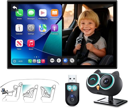 محول العناية بالمقصورة OTTOCAST 2026، كاميرا سيارة للأطفال 2 في 1 ومحول CarPlay اللاسلكي - لا حاجة إلى شاشة إضافية، جهاز مراقبة الطفل للسيارة بدقة 1080 بكسل للرؤية الليلية غير المتوهجة، زاوية واسعة 150 درجة، التوصيل والتشغيل (لا يوجد دعم Android) in Kuwait