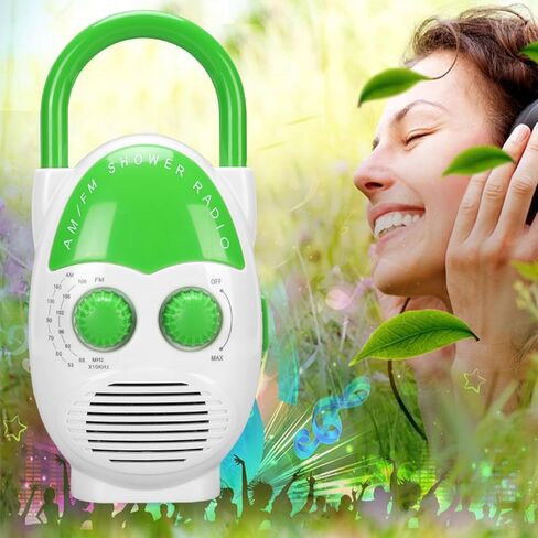 راديو AM FM IPX5، راديو دش محمول، 500 ميجا واط، حجم عالٍ قابل للتعديل، مطبخ الحمام المنزلي، استخدام داخلي في حالات الطوارئ في الهواء الطلق، يعمل بالبطارية، أخضر in Kuwait