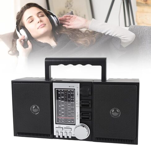 راديو Asixxsix المحمول AM FM SW، مكبر صوت ستيريو مع تشغيل بطاقة تخزين محرك USB، محركات 5 وات لصوت واضح تمامًا، عمر بطارية 18 ساعة للسفر المنزلي في الهواء الطلق (قابس الولايات المتحدة) in Kuwait