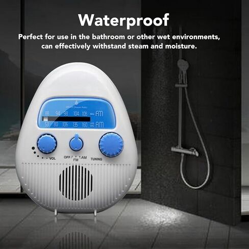 Dioche Shower Radio Portable AM FM Bathroom Radio Built in Speaker Battery Operated ABS Material for Bathroom Shower Use in Saudi Arabia