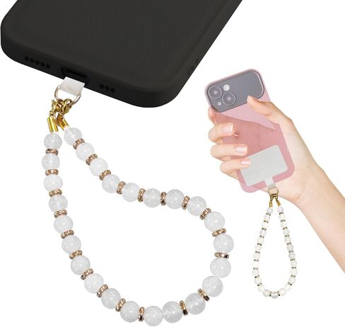 Handmade Natural Gemstone Gold Beaded Artificial pearls Charm Cell Phone Camera Lanyard, Wrist Strap, Phone Chain String, Keychain Decor for Wallet，Stanley Cup Accessories in Saudi Arabia