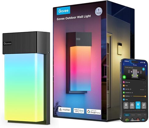 Govee Outdoor Wall Light, 1500LM Smart RGBIC Porch Lights Outdoor with 45 Scene Modes, IP65 Waterproof for Outdoor Decor, DIY, Wall Sconce Works with Alexa, Google Assistant and Matter, 2 Pack in Kuwait