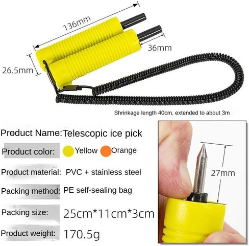 1PC Ice Fishing Retractable Outdoor Handheld Ice Penetrator Anti Drop Shark Spike Fish Grip Quick Retract Winter Hike Tool (Yellow 1PC) in Saudi Arabia