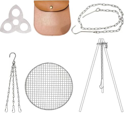 Camping Tripod Board Turn Branches into Campfire Tripod, Stainless Steel Campfire Support Plate with Adjustable Chain for Outdoor Cooking Hanging Grill Cookware, Grill Net&3 Points Chain Set in Saudi Arabia