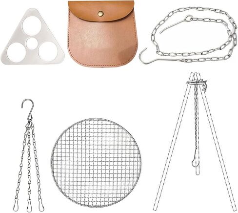 Camping Tripod Board Turn Branches into Campfire Tripod, Stainless Steel Campfire Support Plate with Adjustable Chain for Outdoor Cooking Hanging Grill Cookware, Grill Net&3 Points Chain Set in Saudi Arabia