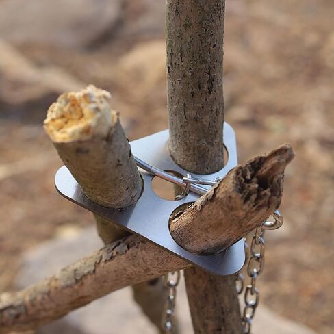 Camping Tripod Board Turn Branches into Campfire Tripod, Stainless Steel Campfire Support Plate with Adjustable Chain for Outdoor Cooking Hanging Grill Cookware, Grill Net&3 Points Chain Set in Saudi Arabia