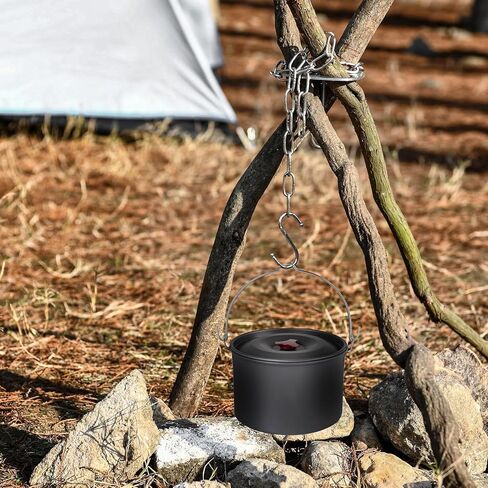 Camping Tripod Board Turn Branches into Campfire Tripod, Stainless Steel Campfire Support Plate with Adjustable Chain for Outdoor Cooking Hanging Grill Cookware, Grill Net&3 Points Chain Set in Saudi Arabia