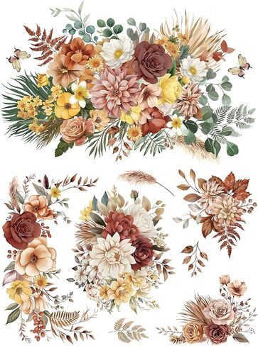 Joeyan Floral Rub On Transfers for Furniture and Crafts, 2 Large Watercolor Peony Design Sheets 12''x18'', DIY Home Decal on Wood Glass Metal Canvas Porcelain Paper Plastic, Romantic Rose Manor in Saudi Arabia