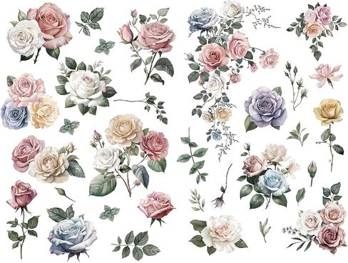 Joeyan Floral Rub On Transfers for Furniture and Crafts, 2 Large Watercolor Peony Design Sheets 12''x18'', DIY Home Decal on Wood Glass Metal Canvas Porcelain Paper Plastic, Romantic Rose Manor in Saudi Arabia