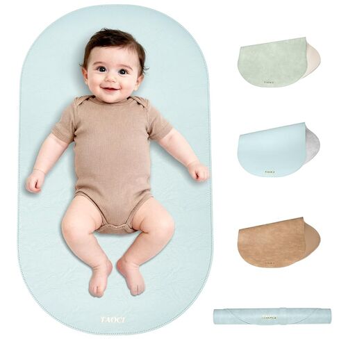 Portable Changing Pad - Baby Changing Pad, Wipeable Diaper Changing Pads, Waterproof Foldable Vegan Leather Portable Changing Mat for Travel & Home, Light Green, 27.5" x 15.7" in Kuwait