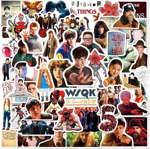 50pcs Movie Stranger Things 5 Stickers for Waterproof Decal for Water Bottle,Adult Teen Travel Case, Laptop, Guitar, Skateboard, Phone, Computer, Bike, Notebook, Helmet (GQWU50) in Saudi Arabia