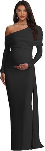 فساتين حمل بكتف واحد لحفلات استقبال المولود الجديد من الساتان وأكمام طويلة بتصميم حورية البحر in Kuwait