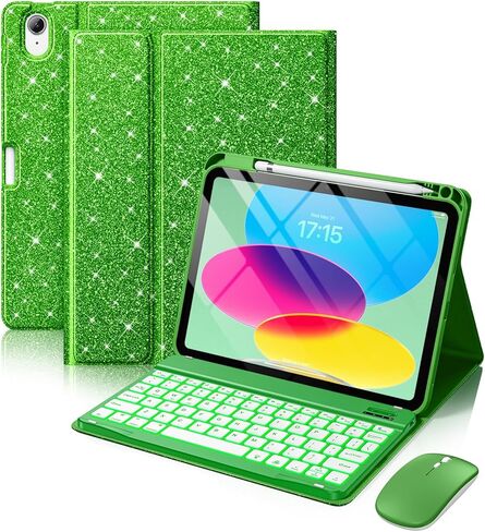 Hamile for iPad A16 Case with Keyboard - Mouse Backlit Wireless Detachable Keyboard Glitter Folio Cover with Pencil Holder for iPad 11th Gen A16 11-inch 2025 10th Generation 10.9 Inch 2022 - Pink in Saudi Arabia