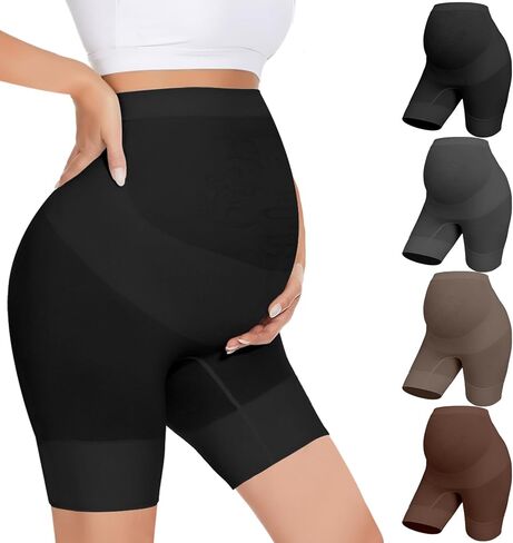 Womens Maternity Shapewear for Dresses, High Waisted Pregnancy Underwear Over Bump Belly Support Shorts 4-Pack in Saudi Arabia