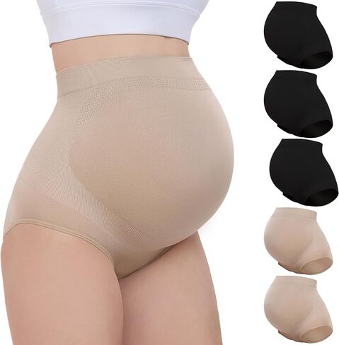 5 Pack Women's Maternity Underwear Over Bump, Seamless High Waist Brief Panties Pregnancy Soft Pregnancy Shapewear in Saudi Arabia