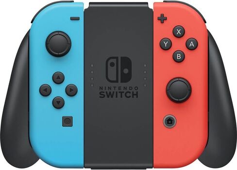 حزمة وحدة تحكم Nintendo Switch - وحدات التحكم Joy-Cons باللونين الأزرق والأحمر النيون، وقاعدة إرساء، ومقبض وحدة التحكم، وحقيبة الحمل، والكابلات والملحقات (متجددة) in Kuwait