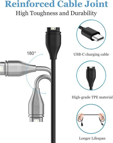 شاحن Threeeggs USB من النوع C لـ Garmin Forerunner 165 245 265، سلك كابل شحن بديل للساعة الذكية Forerunner 965 945 45 (عبوتان، 3.3 قدم/1 متر) in Kuwait