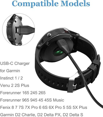 شاحن Threeeggs USB من النوع C لـ Garmin Forerunner 165 245 265، سلك كابل شحن بديل للساعة الذكية Forerunner 965 945 45 (عبوتان، 3.3 قدم/1 متر) in Kuwait
