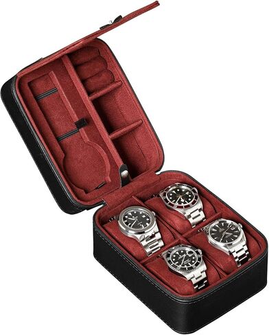 ROTHWELL 5 Watch Travel Case Storage Organizer for 5 Watches | Tough Portable Protection w/Zipper Fits All Wristwatches & Smart Watches Up to 50mm (Green/Tan) in Saudi Arabia