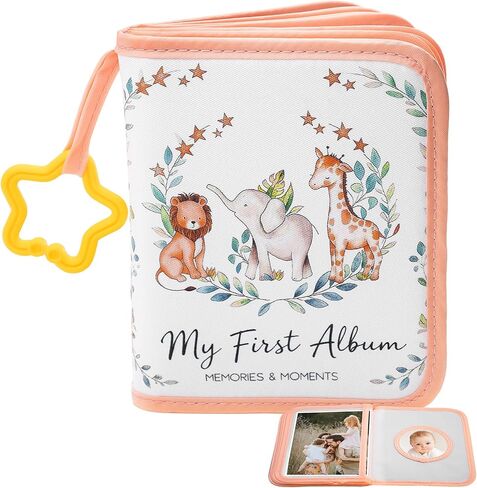 My First Photo Album for Baby, Safari Animals Baby Photo Album | Holds 17 Pictures, Baby Memory Book with Star Hook & Baby Mirror, Portable Photo Albums 4x6 Pictures for Wedding Family Baby Travel in Kuwait