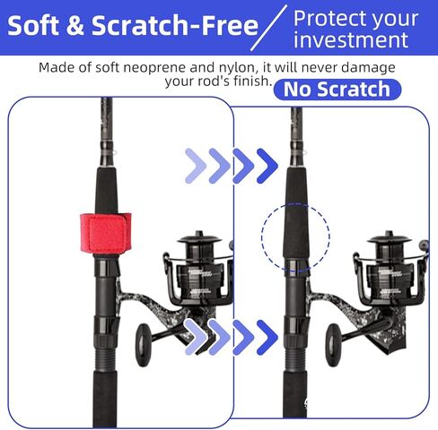 أشرطة صنارة الصيد 6 عبوات | أغلفة عمود مرنة ممتازة مع خطاف وحلقة، وربطات صنارة الصيد لقضبان الصب، وقضبان الغزل وقضبان الطيران | يؤمن قضبان الصيد ومضارب كرة الريشة والسهام in Kuwait