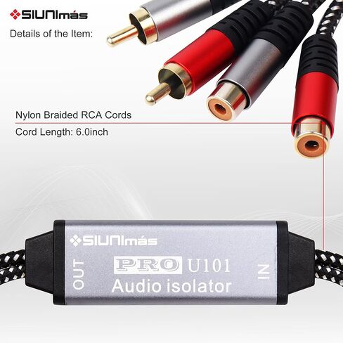 صندوق عزل الضوضاء بحلقة أرضية سلبية من Pro U101 Mini RCA مدمج بأسلاك النايلون المضفرة مرشح ضوضاء الصوت للمنزل/السيارة/أنظمة تشغيل الصوت الرسمية مشاكل الطنين/الأز in Kuwait
