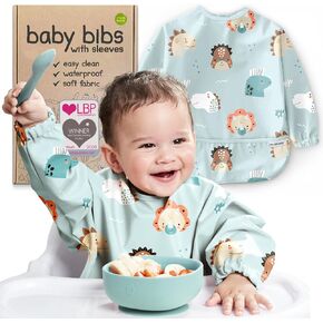 Waterproof Smock Baby Bibs for Eating (Boy or Girl 6-24 Months) - Toddler Long Sleeve Bib for Baby Led Weaning in Saudi Arabia