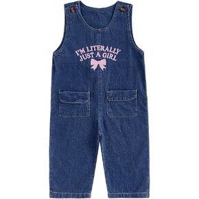 Toddler Baby Girl Fall Outfit Denim Overalls Jumpsuit Pant I M Just A Girl Bow Sleeveless Bodysuit Infant Clothes in Kuwait