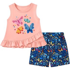 ZOEREA Toddler Girl Clothes, 2Pcs Baby Girl Summer Spring Outfits Sleeveless Tank Shirt Ruffle Top +Shorts Clothing Set 1-5T in Saudi Arabia
