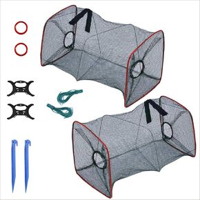 2 Pack Fishing net Trap Foldable Crawfish Bait Trap nets Shrimp Bait Trap Nets Minnow Trap Crab Trap Equipped with 19.7ft Nylon Rope Winding Board Floating Ring and Ground Plug in Saudi Arabia